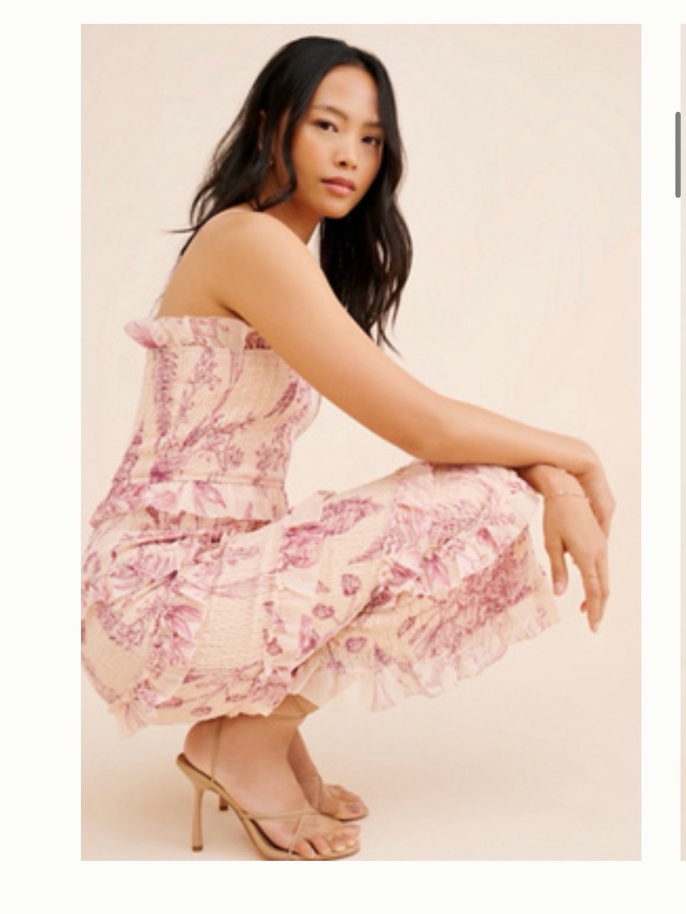 Anthropologie Pink Floral Smocked Midi Dress medium